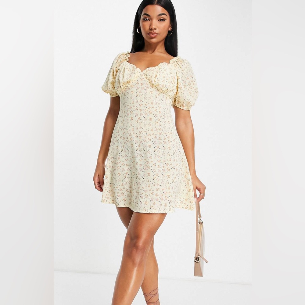 Misguided Yellow Floral Coquette Mini Dress Size 4